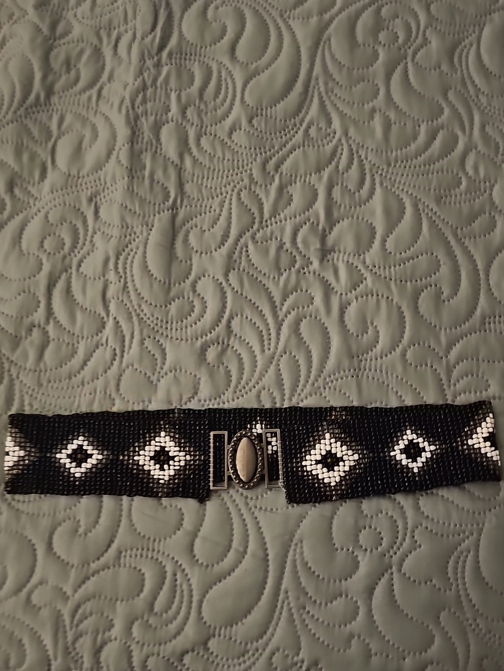 Black and White Beaded Stretch Belt - Women Accessories